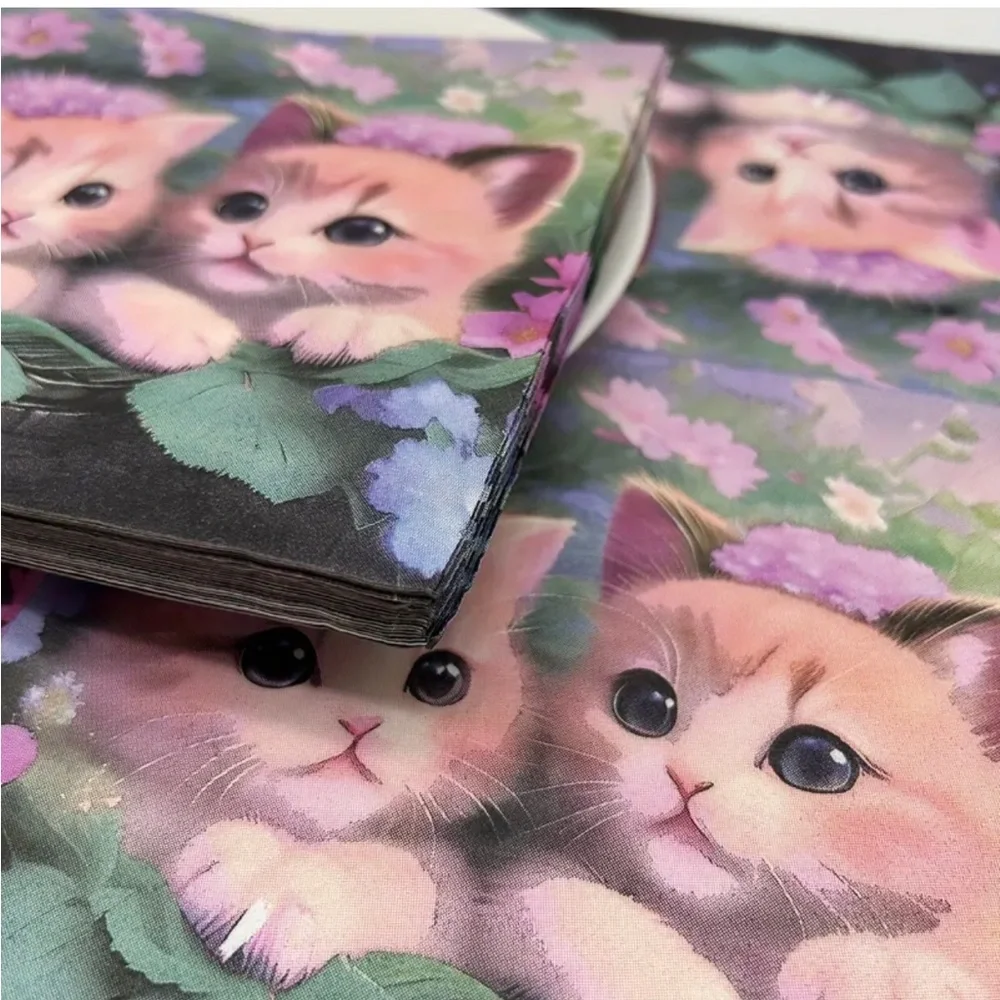 Sweet Kittens in Basket Foliage Luncheon Paper Napkins, 20 ct